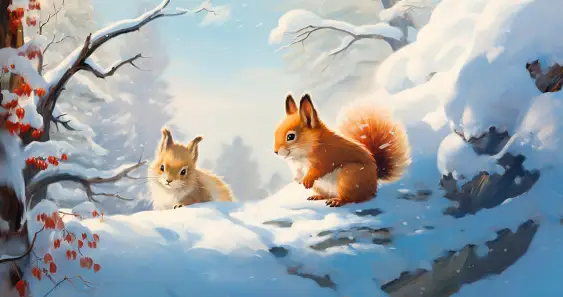 Как бельчонок ежонку снег показал